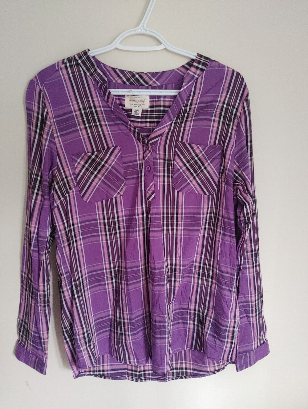 Weatherproof Purple Plaid Button Front Blouse